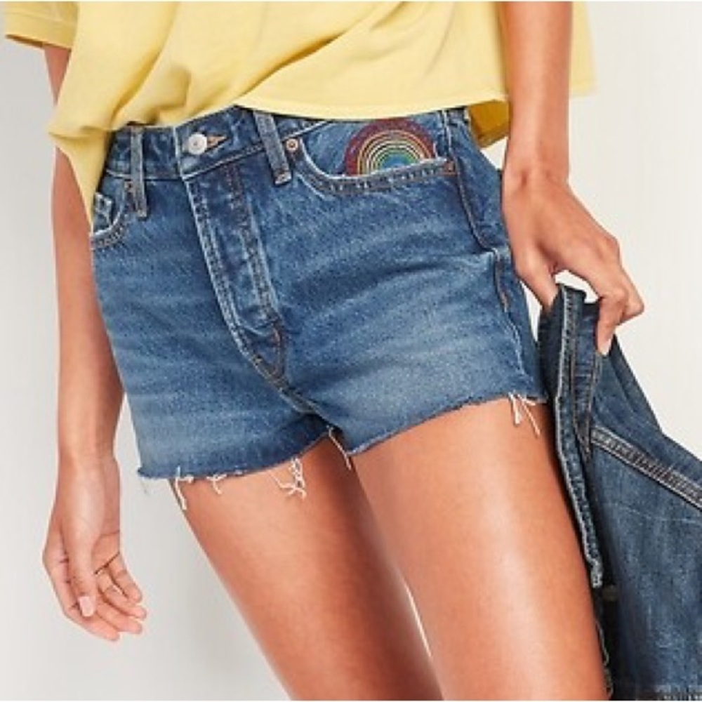 Rainbow Embroidered Old Navy Denim Jean Shorts